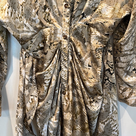 Satin Finish MIDI Shirt Dress ,Long Sleeve, Button Front, 100% Polyester - Picture 3 of 7